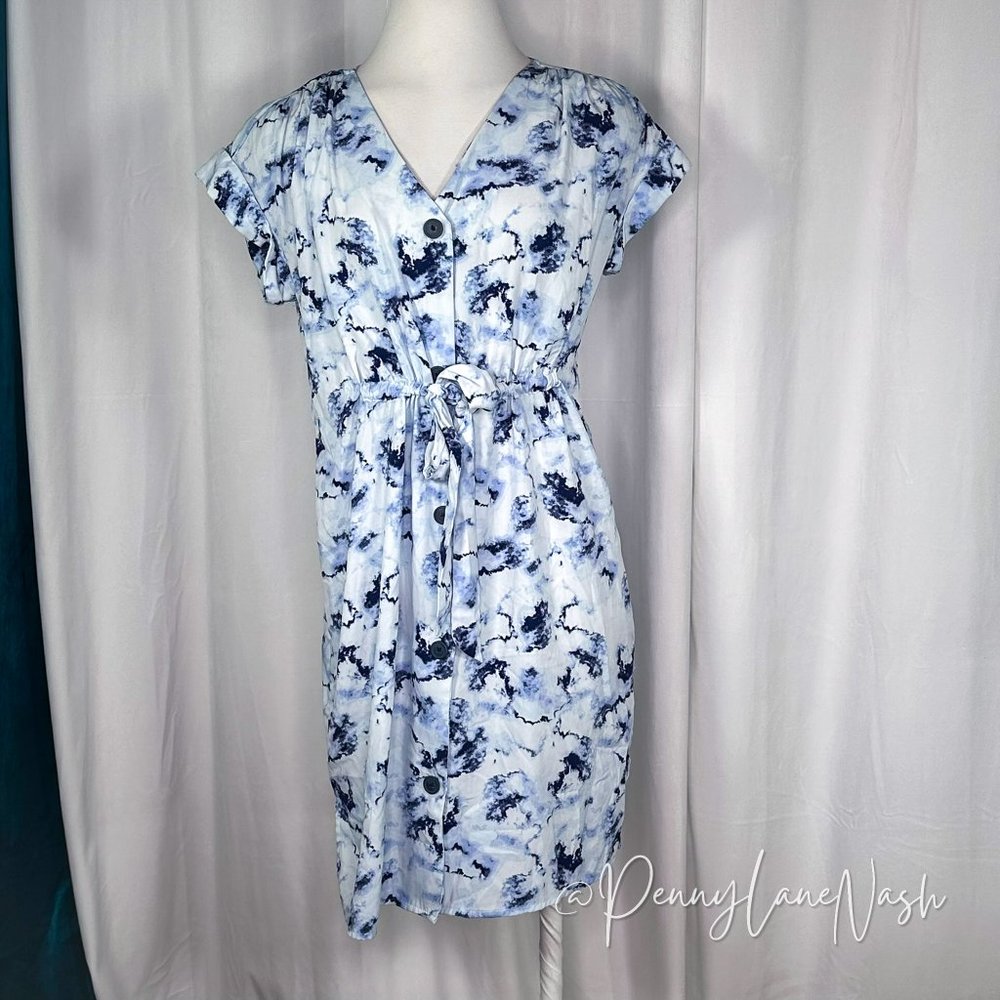 Rock & Republic Tie Dye Tie-Waist Shirt Dress Blue/White - Picture 2 of 13